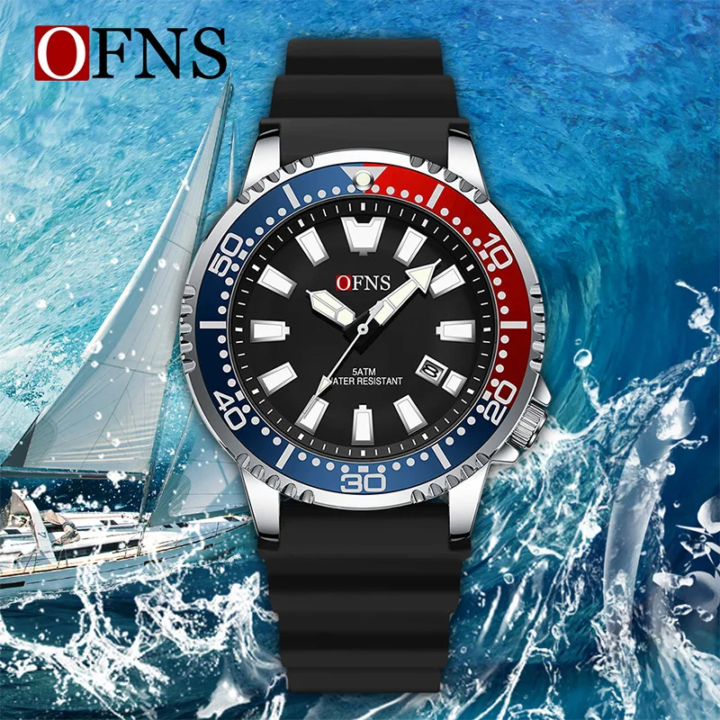 OFNS New Fashion Luxury Men's Quartz Watch For Men 50M Waterproof Calendar Luminous Watches Men's Quartz Wristwatch Gift Give