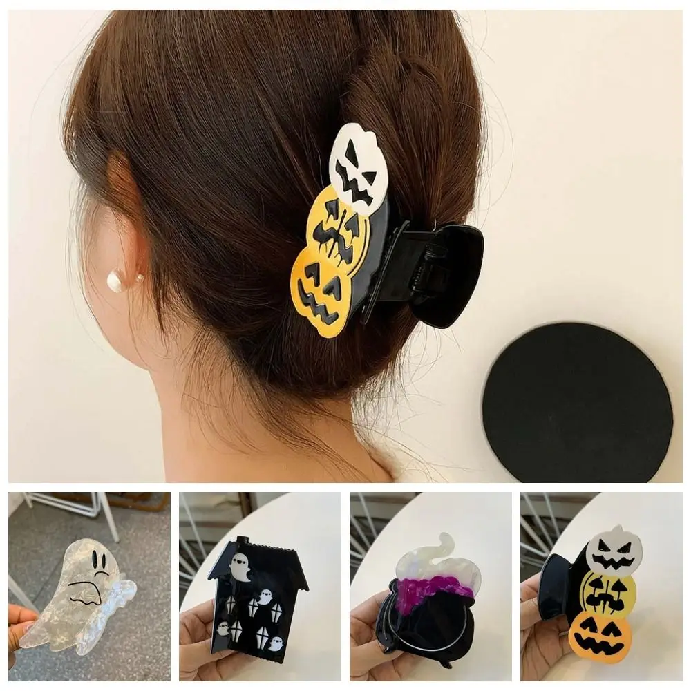 

Hair Accessories Funny Halloween Shark Clip Ghost Castle Pumpkin Shark Clip Waterproof Creative Acetic Acid Hair Claw Cosplay