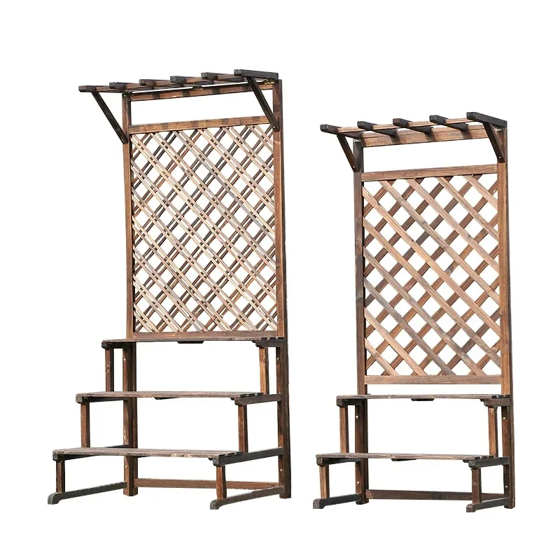 

Balcony outdoor anti-corrosion wood solid wood flower stand, wooden multi-layer storage flower pot shelf floor-to-ceiling grid h