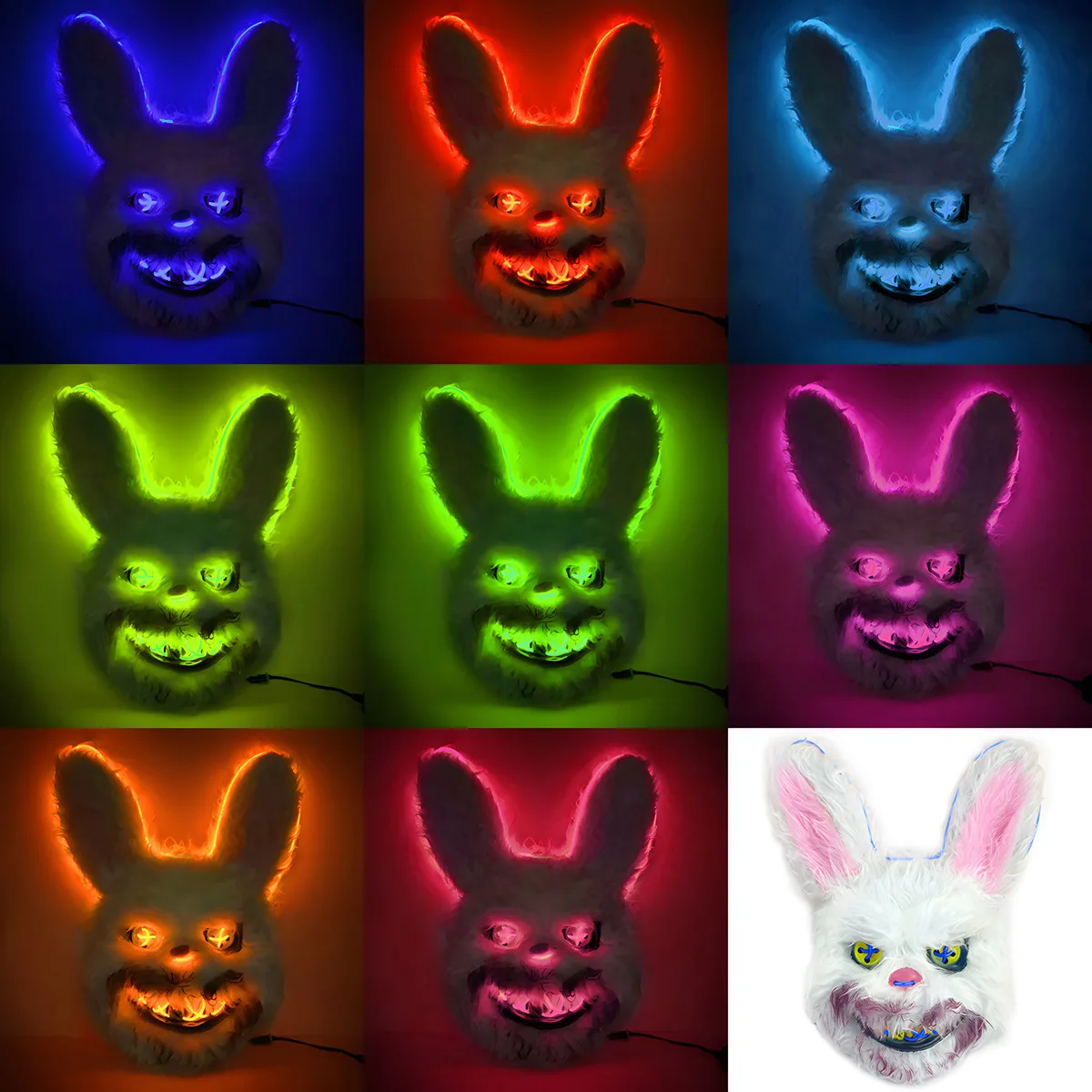 

LED Glowing Full Face Mask Halloween Cosplay mascara Props Light Up Luminous Scary Rabbit Mask Props Neon Mask Supplies Costume