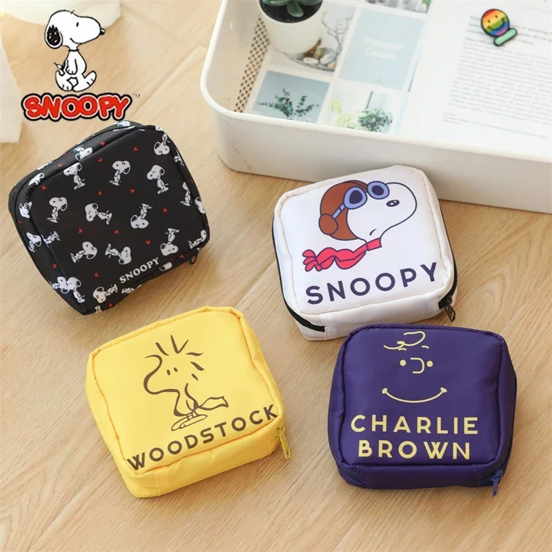 Anime Snoopy Cartoon Sanitary Napkin Bags Female Lipstick Cosmetic Storage Bag Kawaii Portable Coin Purse Girls Birthday Gifts