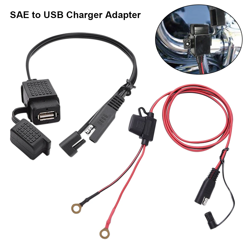12V Waterproof Motorcycle SAE to USB Phone GPS MP4 Charger Cable Adapter Motorbikes Inline Fuse Power Supply