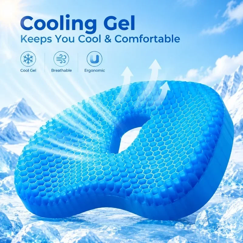 U Shaped Honeycomb Gel Seat Cushion Summer Cooling Breathable Chair Pad Ergonomic Pressure Relief for Office Car Home Desk ﻿
