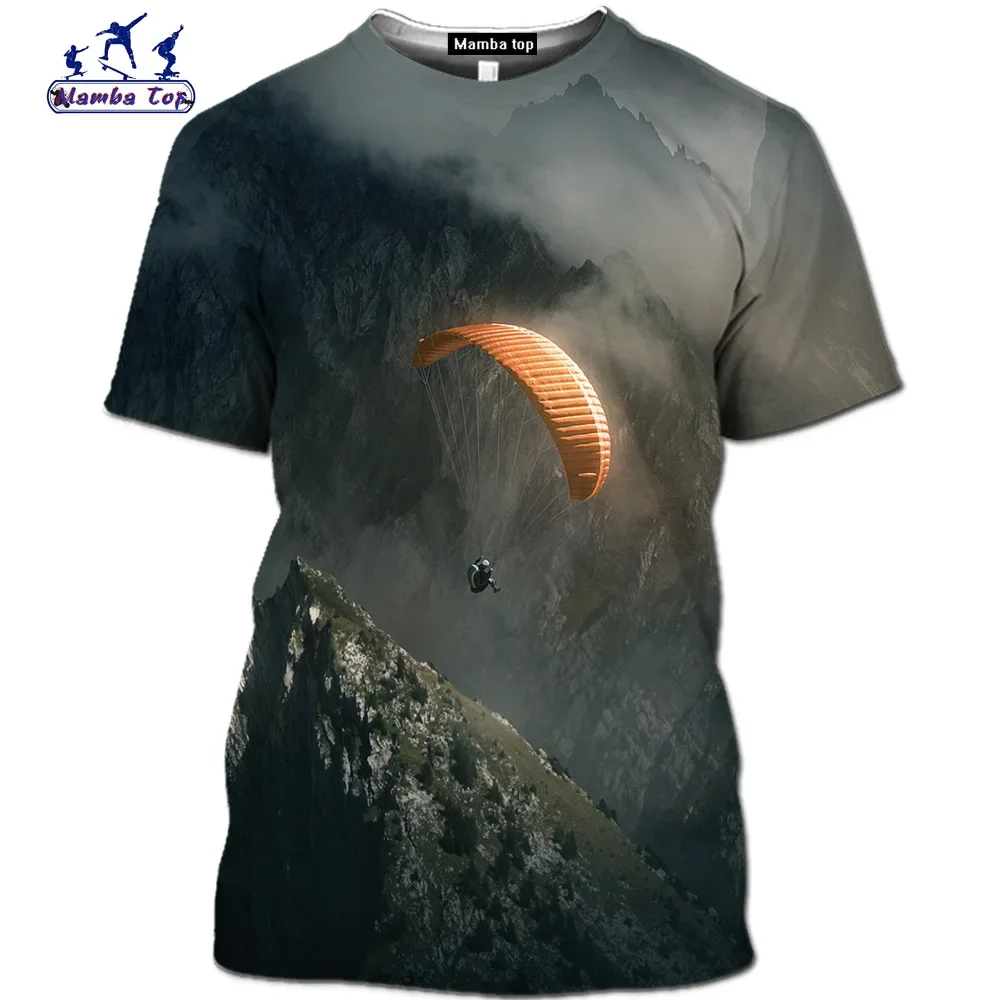 2024 Summer Fun Comic Short Sleeve T-shirt Mamba Top Parachute Men 3D Printed Animated Extreme Sports Retro Skydiving T-shirt