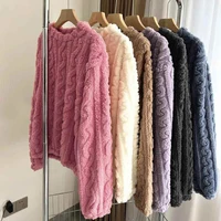 Winter Soft Coral Velvet Jacquard Warm Pajama Set for Women Solid Minimalist Striped Loungewear Female Comfortable Sleepwear New - Image 4