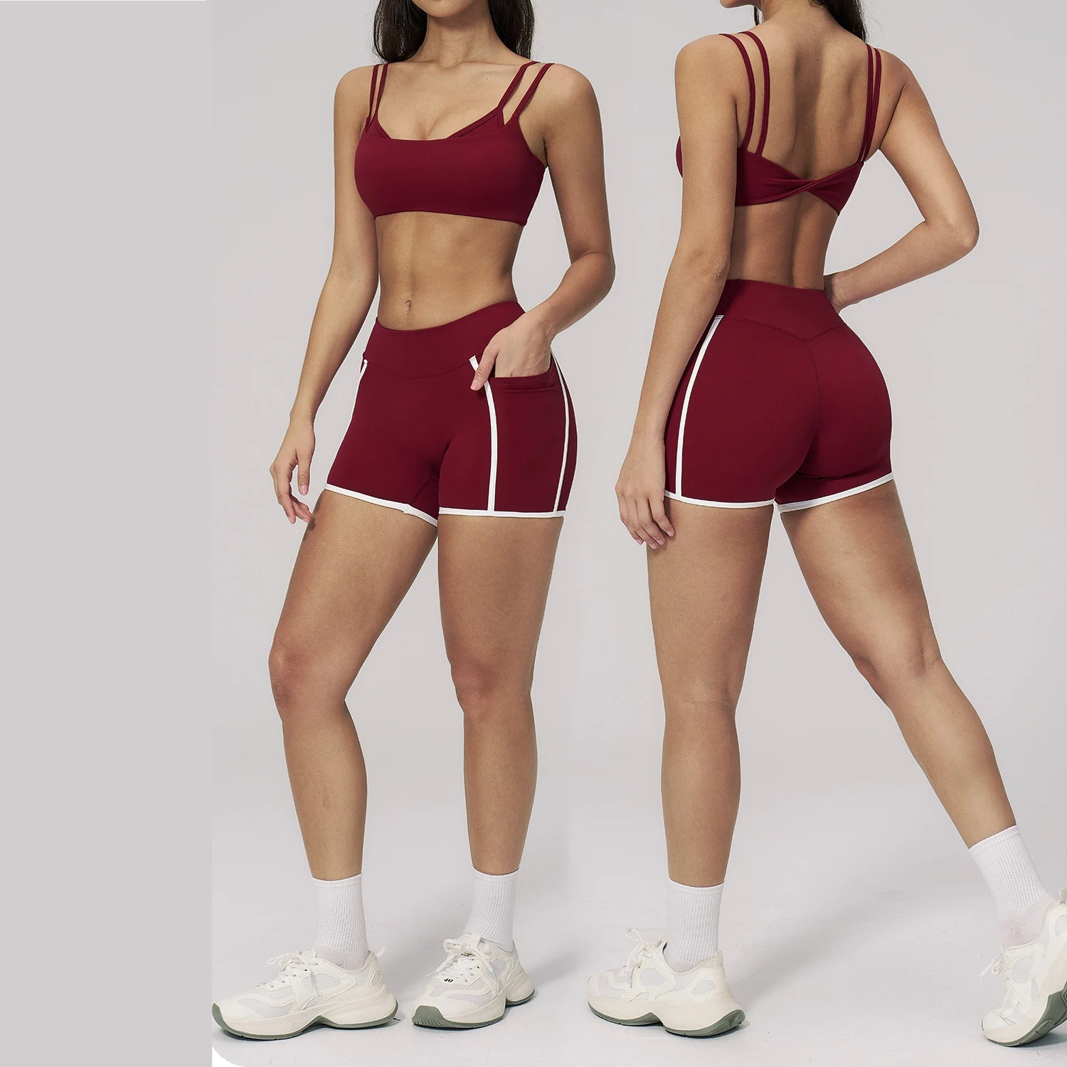 Ningyu Sexy Yoga Suit Women's Fitness Set 2PCS White Collision Line Three-Dimensional Slimming Running Fitness Sportswear Female