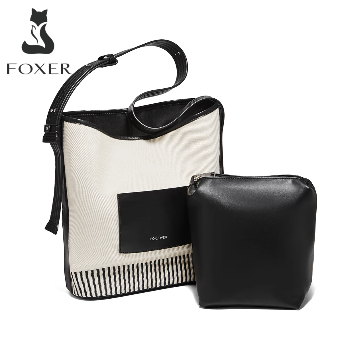 

FOXER Fashion Women Shoulder Bag Large Casual Handbag Office Ladies Commuter Purse Vegan Leather Female Composite Bucket Bag