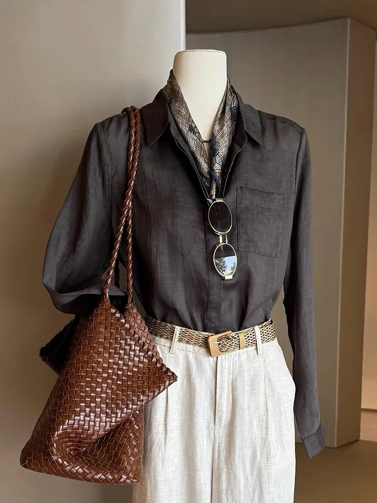 Lâche Long col Sve Protection solaire irt pour les femmes couleur café profond paresseux Sle climatisation haut coréen Sle S...