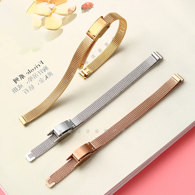 Ladies Stainless Steel Buckle Mesh Belt Watch Strap Ultra-thin Steel Bracelets 6mm 8mm 10mm 12mm 14mm 16mm Small Size Width