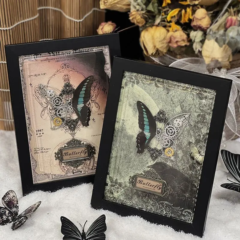 Steampunk Butterfly Frame DIY Kit Real Insect Specimen Mechanical Gear Wall Art Handmade Gothic Home