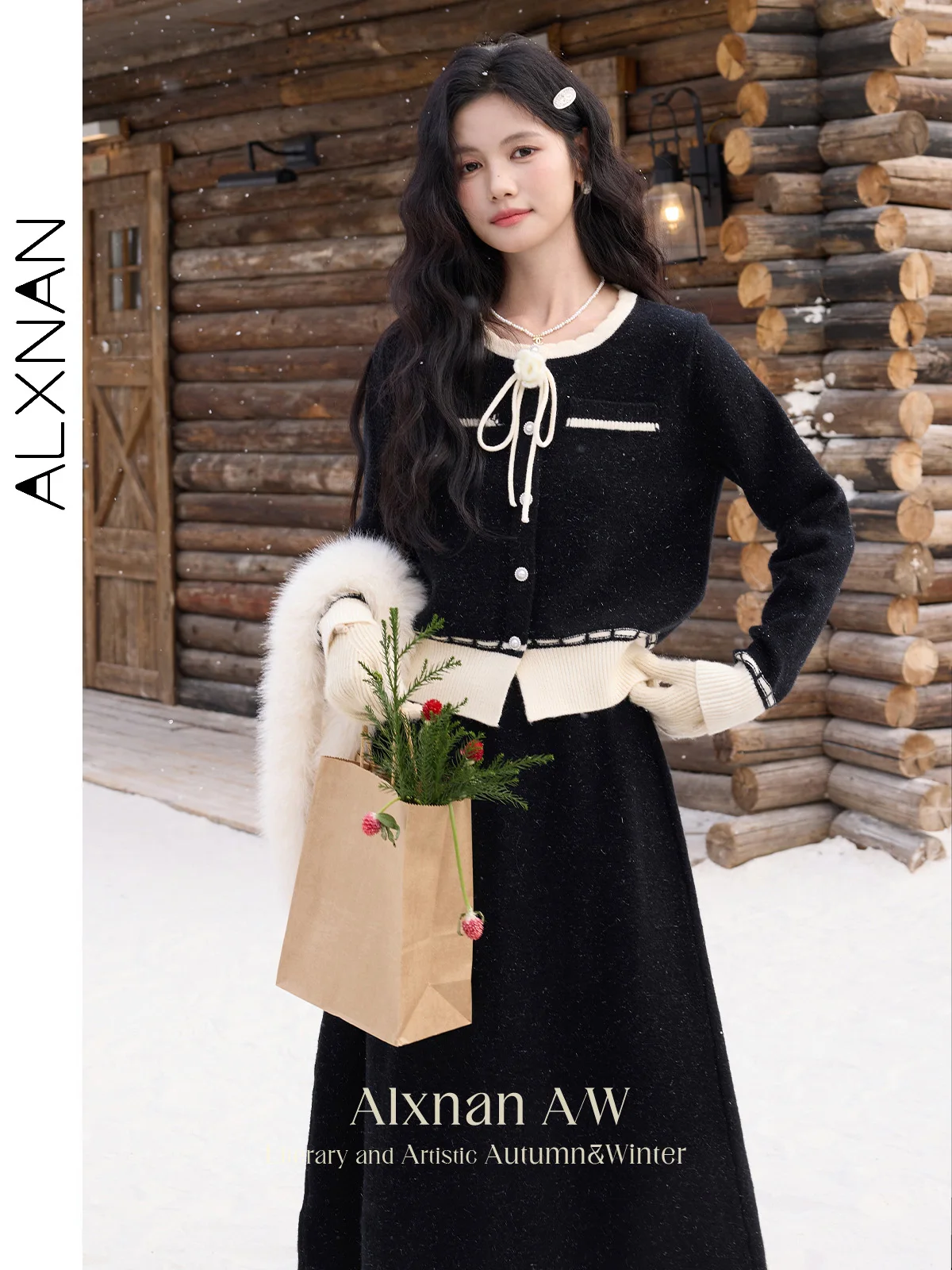 ALXNAN Warm Sweaters for Women Soft O-neck Three-dimensional Flower Patchwork Cuff&hem Cardigans Fall Winter Knitted Tops L52359