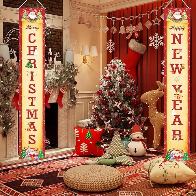 Christmas Door Association Holiday Decoration, Polyester Flag, Family Party Scene Layout, Atmosphere Supplies