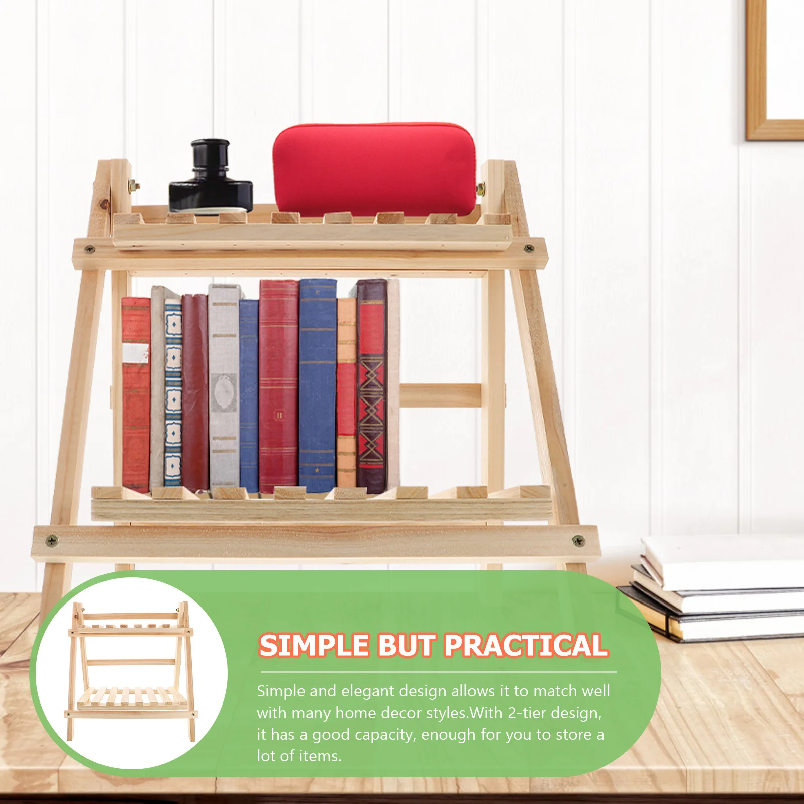 

Wood Desktop Storage Rack 2 Tier Brown Wooden Rack Tabletop Storage Shelf Multi Purpose Stand Makeup Desk Organizer