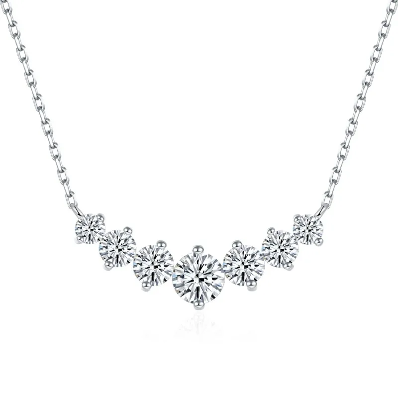 KEEP YES Total 1.7ct 7 Diamond Moissanite Necklace for Woman Wedding 925 Sterling Sliver Chain Plated 18k Gold Pendant Jewely