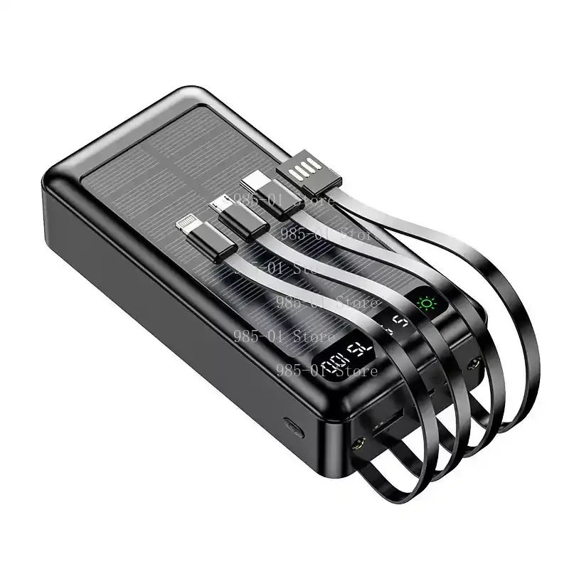 Large Capacity Solar Power Bank 100000/80000mAh - Fast Charging with Built-in Cable for Outdoor Cycling Travel
