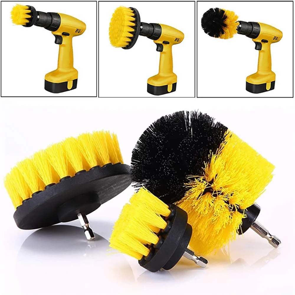 3Pcs/Set Electric Scrubber Brush Drill Brush Kit Plastic Round Cleaning Brush For Carpet Glass Car Tires Nylon Brushes 2/3.5/4''