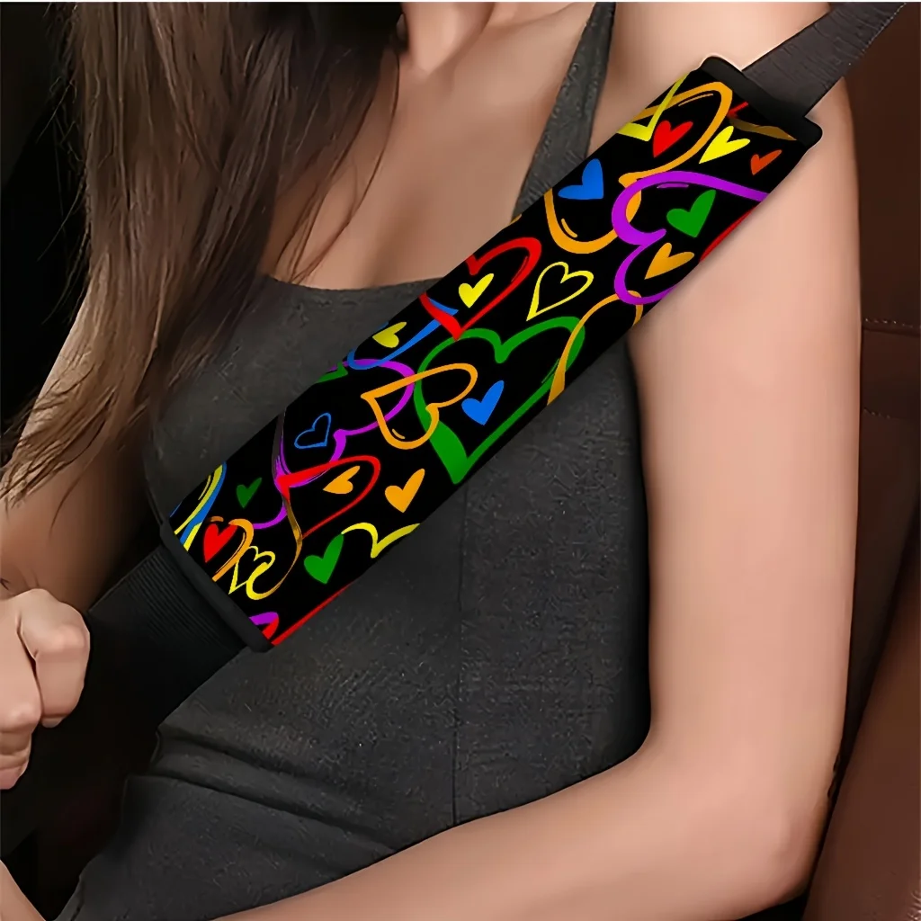 2pcs Car Seat Belt Protector with Colorful Heart - Suitable for All Vehicles, Shoulder Strap Protector Compatible Backpacks