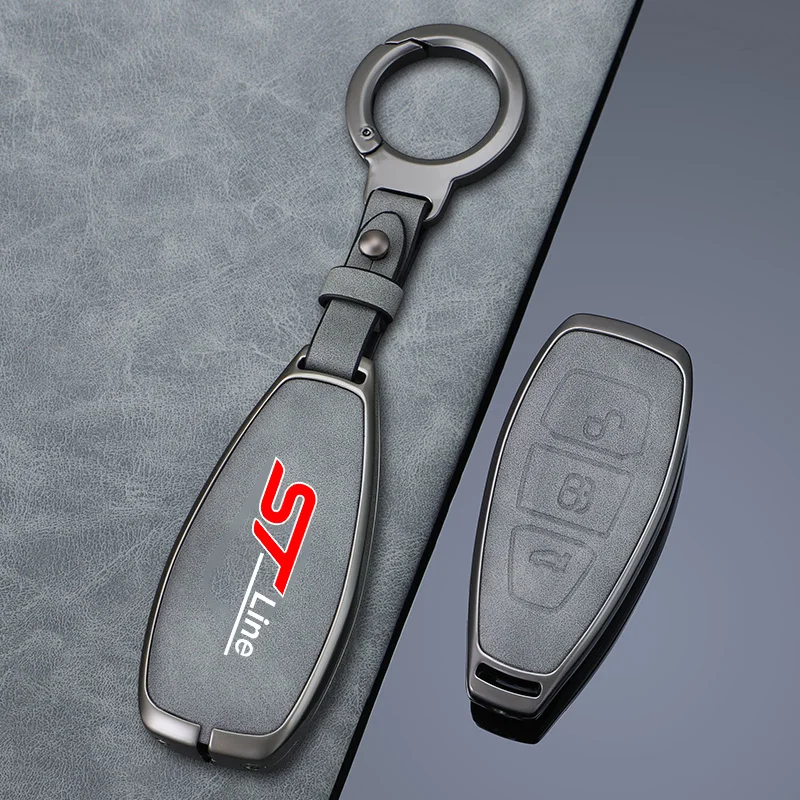 Leather Car Key Case Cover for Ford ST Line Fiesta Focus Mondeo Ecosport Kuga Puma Edge Escape Metallic Keychain Accessories