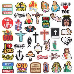 Mix 50PCS PVC God Is My Strength Hand Jesus Holly Spirit Active Faith Over Fear Garden Shoe Charms Accessories Shoes Buckle