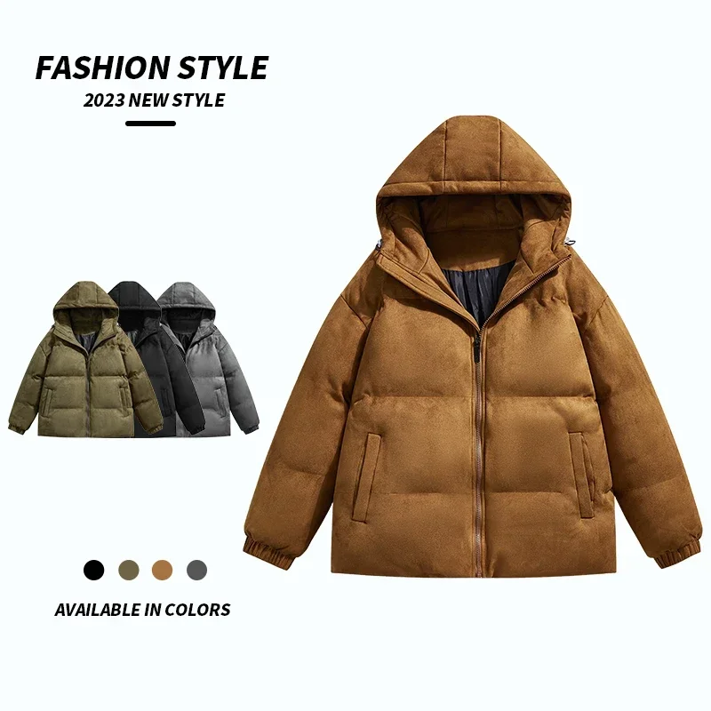 

Winter Deer skin velvet Jacket Men's Trendy Brand Thickened Warm Cotton Padded Jacket Male Retro Loose Windproof Hooded Coat