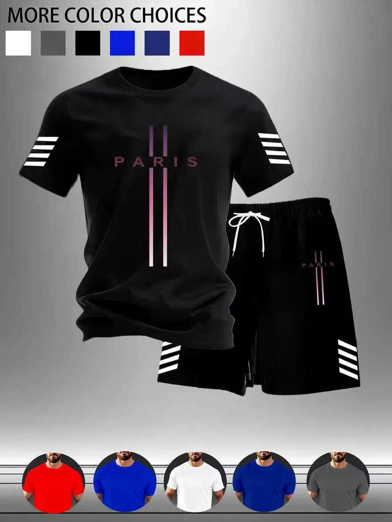 

New Urban Trend: Men's Breathable Summer Sports Suit, Short Sleeves and Lightweight Quick-Drying Shorts,Comfortable and Trendy