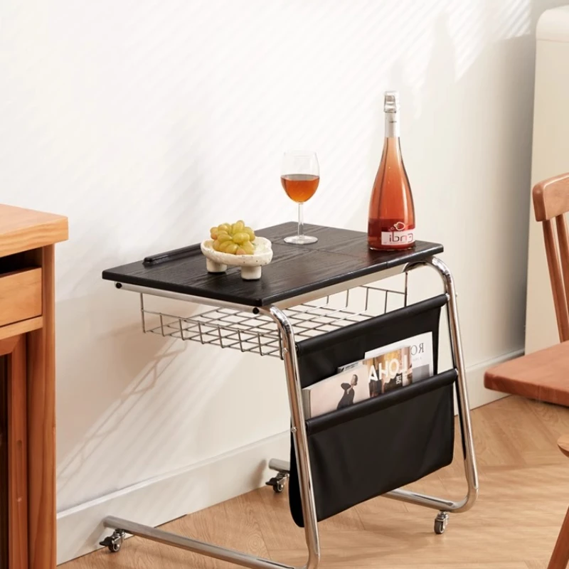 

Retro Mobile Sofa Side Table Rolling Bedside End Mini Tea Coffee Table Compact Living Room Nightstand