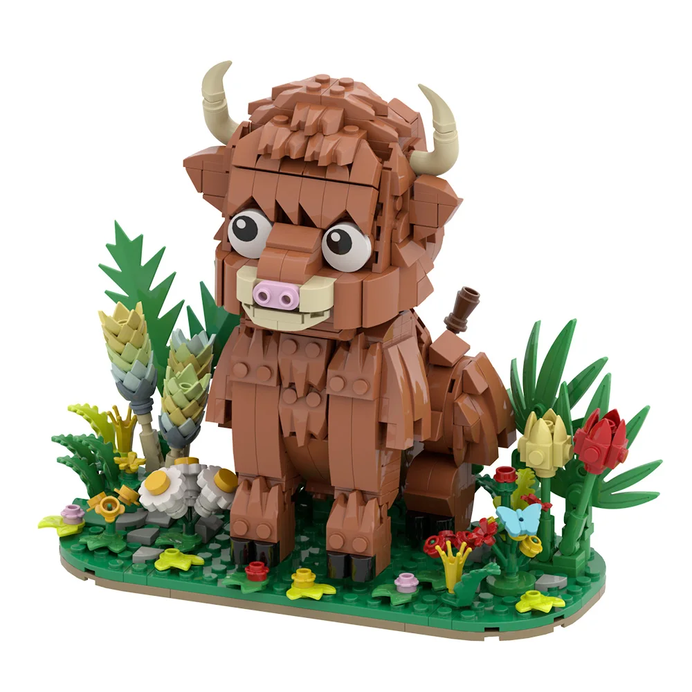 

MOC Highland Cow Baby Building Blocks Scottish Highland Cattle DIY Animal Bricks Toy Adult Gift