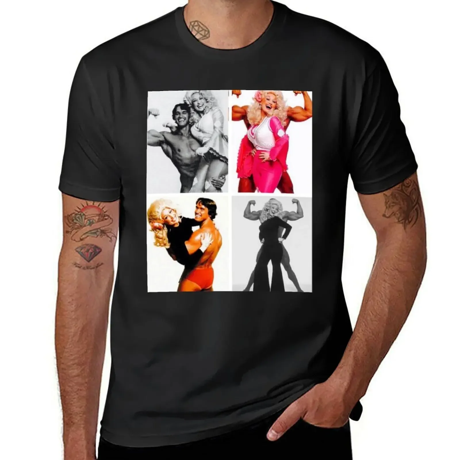 Dolly Parton and Arnie. Kitsch T-Shirt graphic shirts anime figures men tshirt