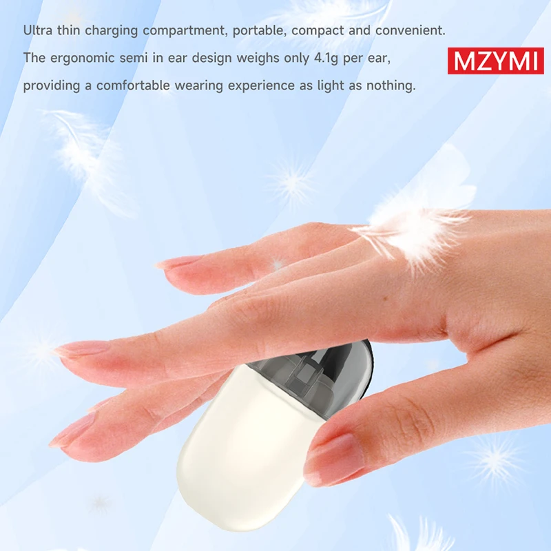 MZYMI TWS 블루투스 5.3 이어폰, 소음 감소, 오픈 이어, G122 무선 이어버드, 이어후크, 스테레오 사운드 헤드셋