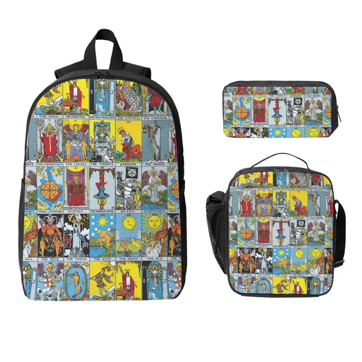 

The Major Arcana Of Tarot Patchwork Occult Witch Backpack Student BookBag School Bag 3ps Insulated Lunch Bag Pencil Case
