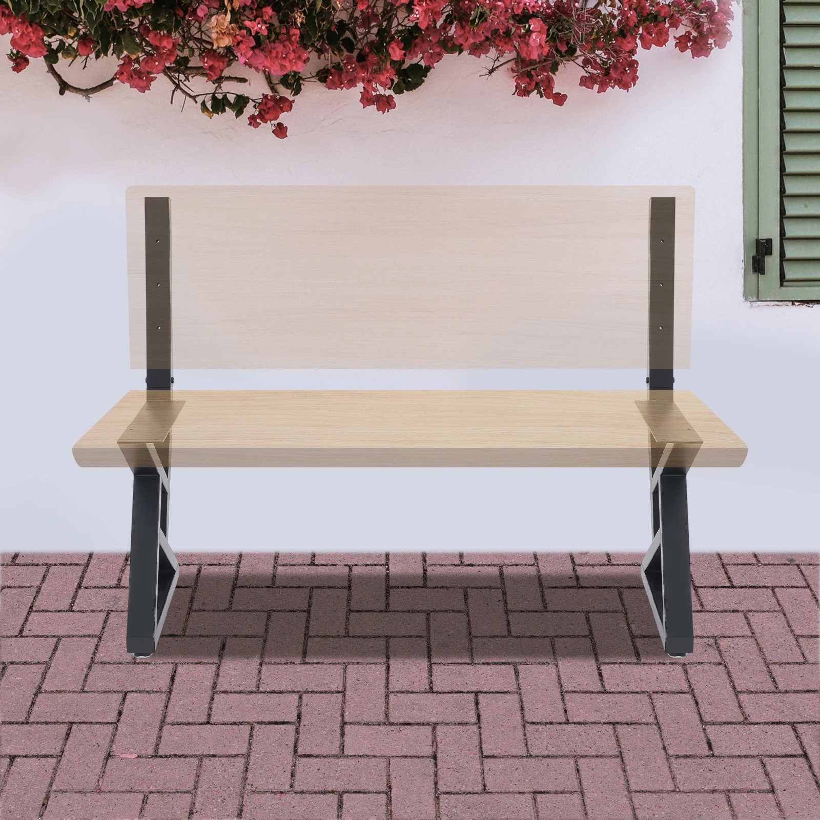 Patas de banco de hierro en forma de Z, 2 uds., suelo negro de 16 pulgadas + patas de montaje en banco, montaje requerido 39,88*7,87*40,13 cm para porche