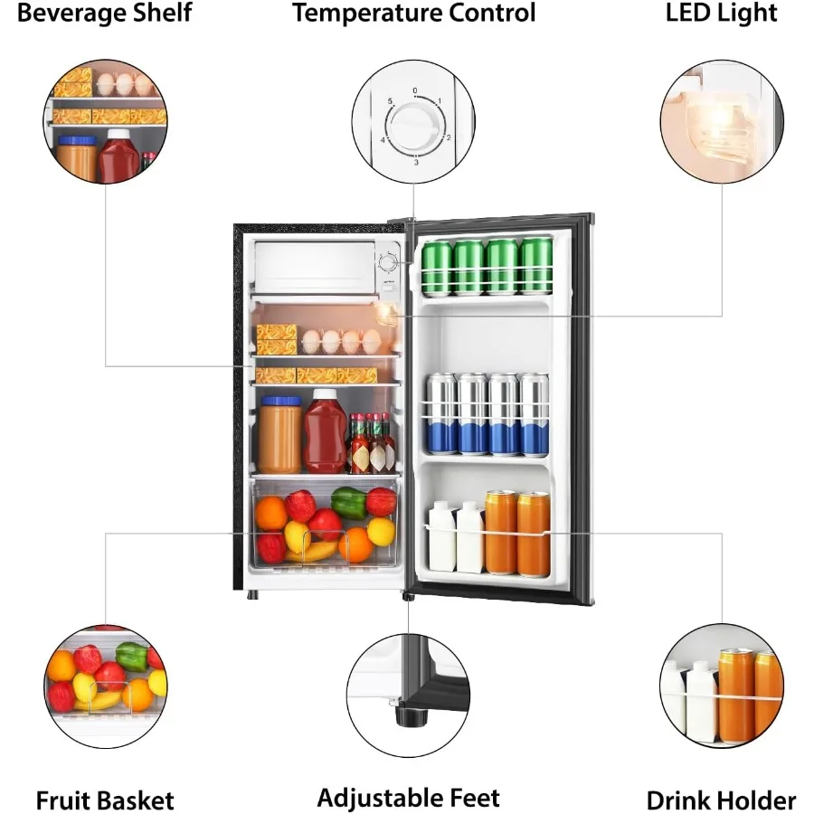 ثلاجة صغيرة 3.1 قدم مكعب مع فريزر ثلاجة مدمجة بباب واحد لشقة النوم والمكتب وغرفة النوم 7 إعدادات لإعلان درجة الحرارة