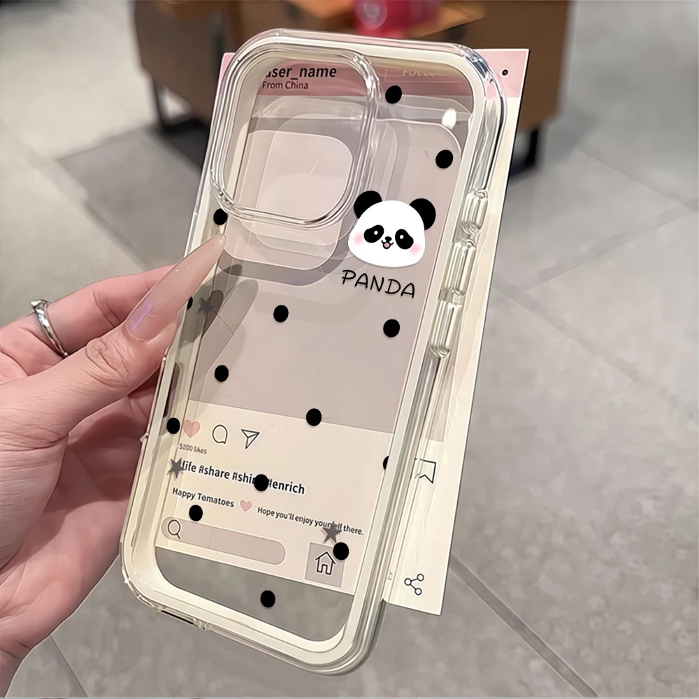 Niedliche Panda- & Polka-Dot-Handyhülle für iPhone 16 14 15 Plus 13 14 15 17 16 12 11 Pro Max Air XS XR Transparente Weiche Hülle – Detail 5