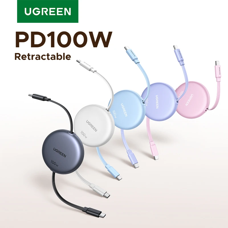 

UGREEN Выдвижной зарядный кабель PD100W USB C — USB C для iPhone 17 16 Samsung Шнур для быстрой зарядки данных Тип C Провод для зарядного устройства