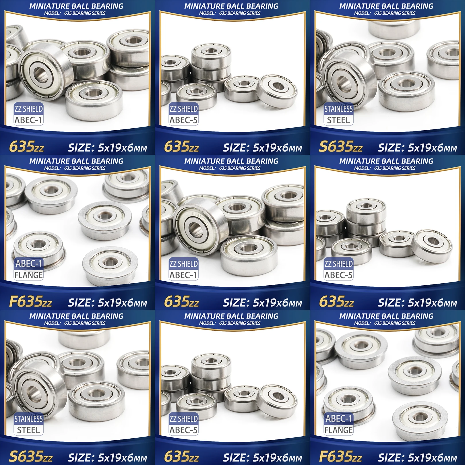 FUSHI 635ZZ 635 2RS Bearing 5x19x6 mm 10Pcs 635 ZZ 635 RS Flange Bearing For Strong Industrial Motors High Speed