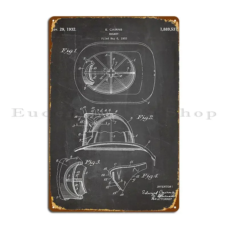 Firemans Helmet Patent Fire Fighter Art Black Chalkboard Metal Plaque Poster Vintage Cave Vintage Customized Tin Sign Poster