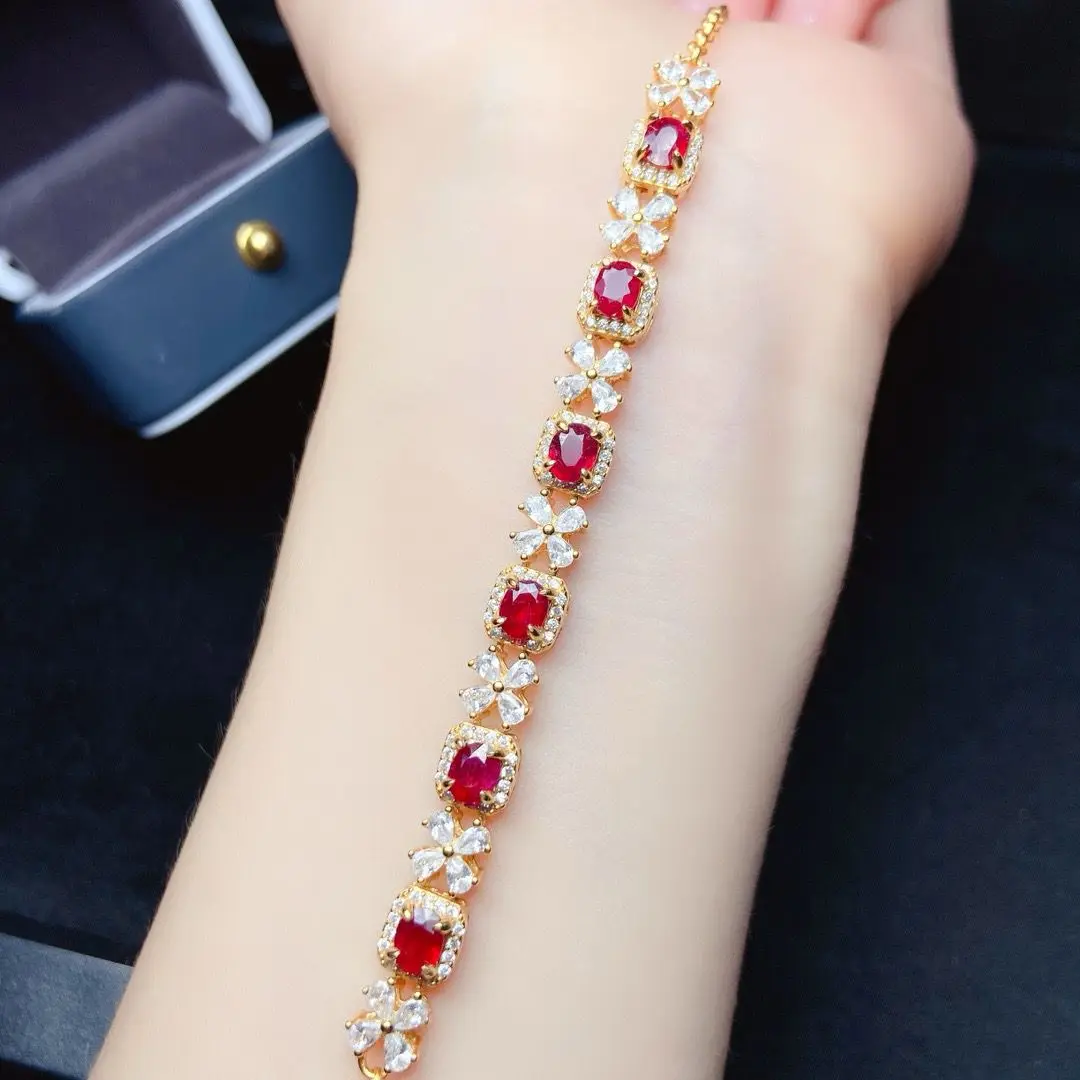 Best Seller ZECAA Ruby Jewelry Woman Ruby Bracelet With Natural Ruby Gemstone 4*5mm Silver Woman Ruby Bracelet Jewelry Lady Gift