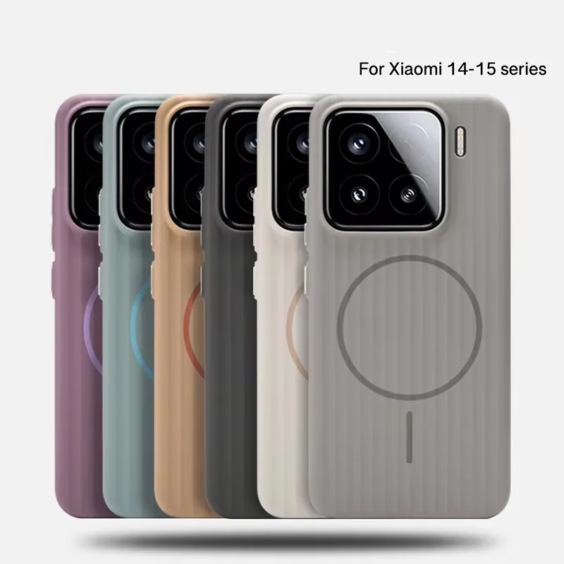 

Ultra Thin 3D Striped MagSafe Phone Case For Xiaomi Mi 15 14 15S Pro Ultra 15spro Magnetic Wireless Charging Matte PC Hard Cover