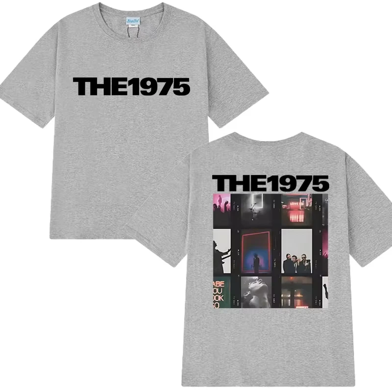رائجة البيع جديد روك باند 1975 مزدوجة الوجهين طباعة تي شيرت الرجال النساء بلايز خمر للجنسين المتضخم القطن تي شيرتات قصيرة الاكمام