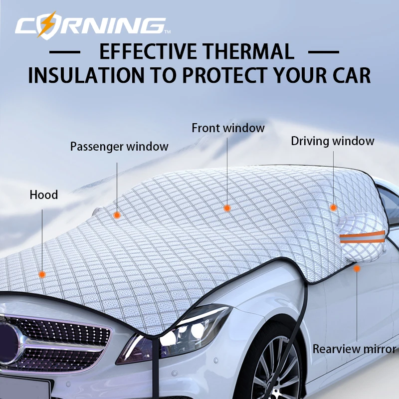 Extra Large Car Snow Cover 3-Layer Thicken Car Winter Windshield Hood Protection Cover Snowproof Anti-Frost Sunshade Protector