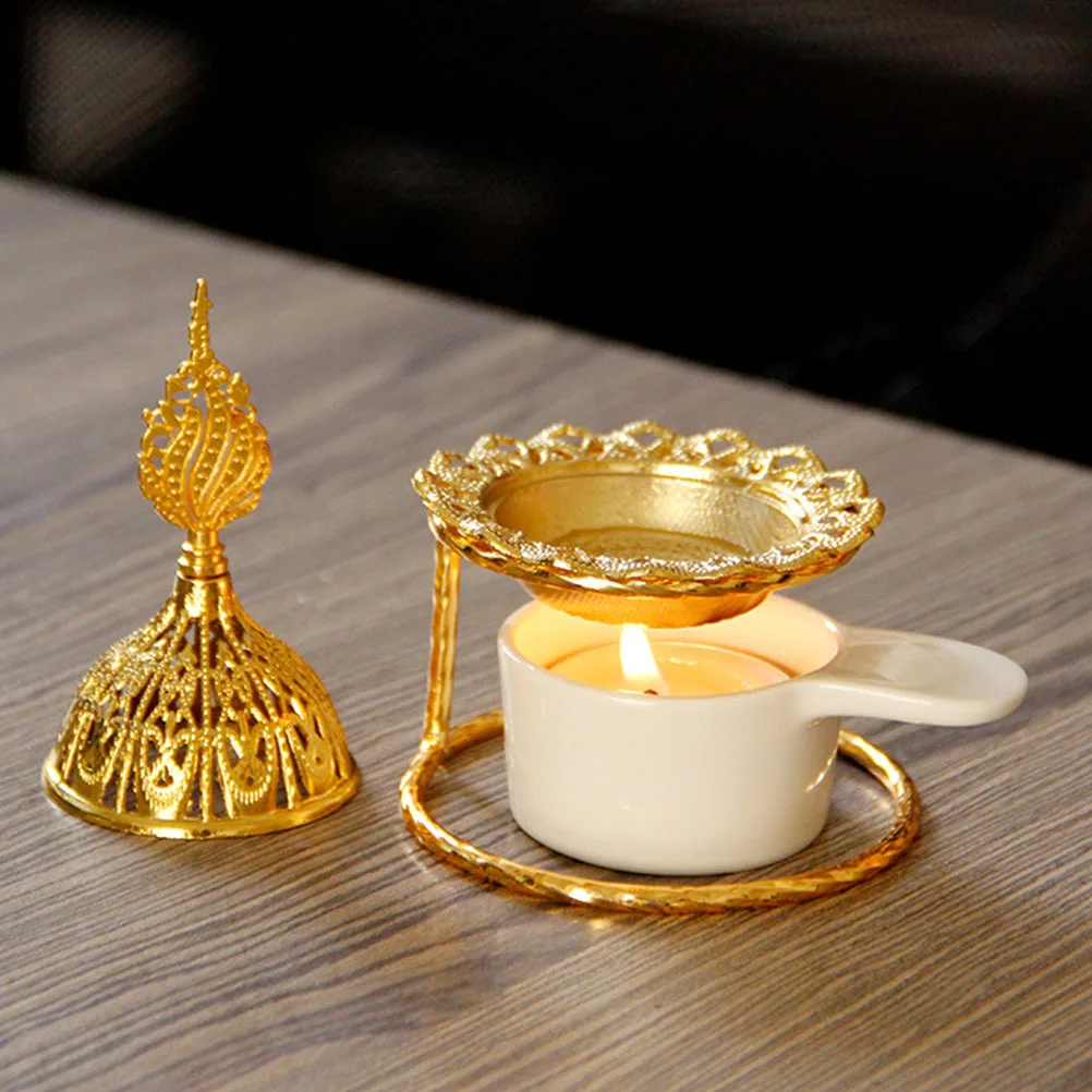 حامل شمع على شكل موقد زيت ذهبي من السيراميك، سخان الزيت العطري المزخرف للمنزل وحفلات الزفاف والعلاج العطري