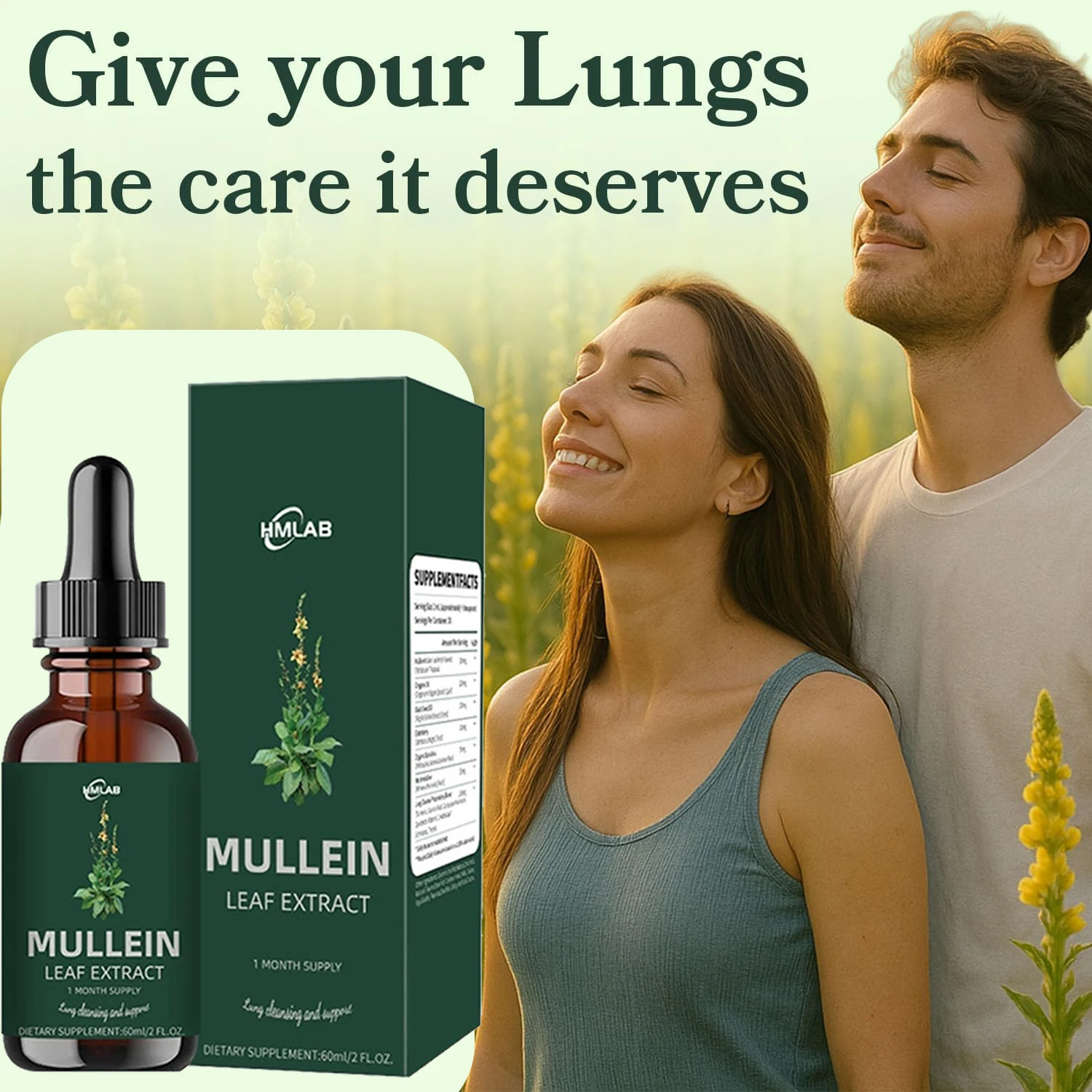 60ml Mullein Leaf Extract with Chlorophyll Lung Detoxifying Drops Natural Herbal Supplement for Respiratory Health