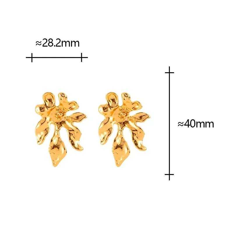 

Real 925 Sterling Silver 18K Gold Exaggerated Flower Stud Earrings for Women Minimalist Fine Jewelry Vintage Accessories