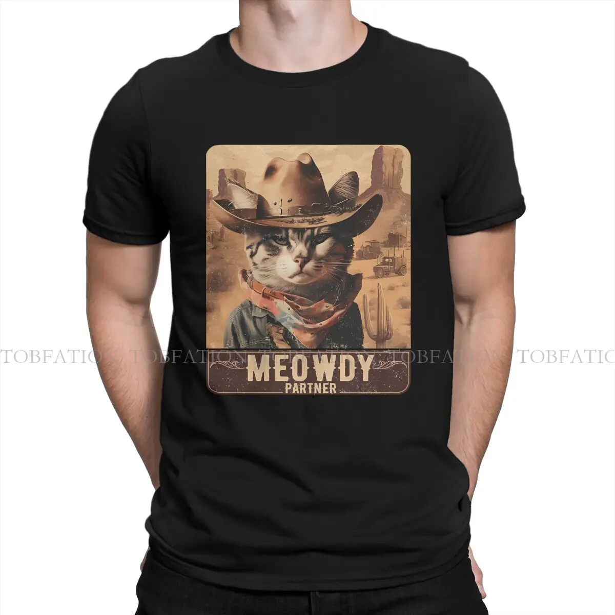 Meowdy Partner Country Music Men TShirt Cat Crewneck Tops 100% Cotton T Shirt Funny High Quality Birthday Gifts