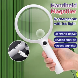 Handheld Illuminated Magnifier with LED Light Portable USB Rechargeable Lighted Magnifying Glass for Reading Newspaper Jewelry