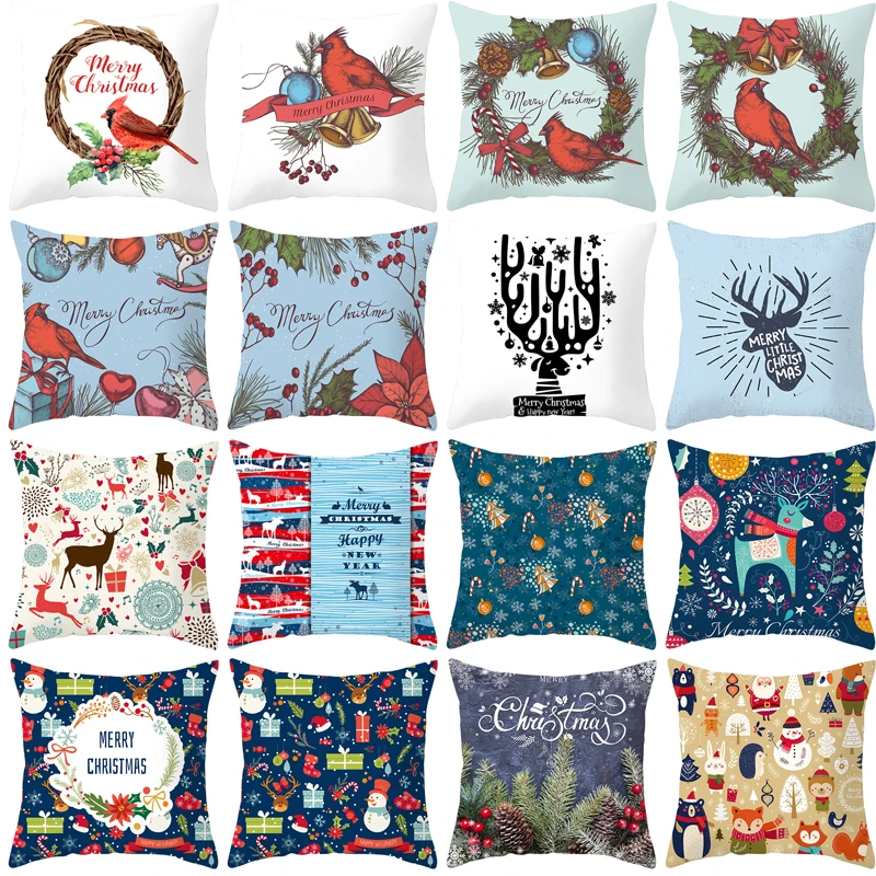 

2022 Christmas Decoration Cushion Cover for Sofa Livingroom Throw Pillow Cover 100% Polyester Resuable Pillow Case Drop Shipping