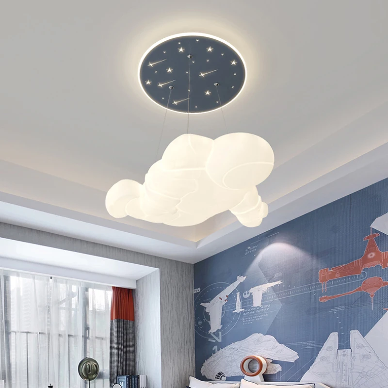 Starry Sky Astronaut Chandeliers Children's Room Lamp Remote Control Dimming Control Simple Modern Little Boy Bedroom Chandelier