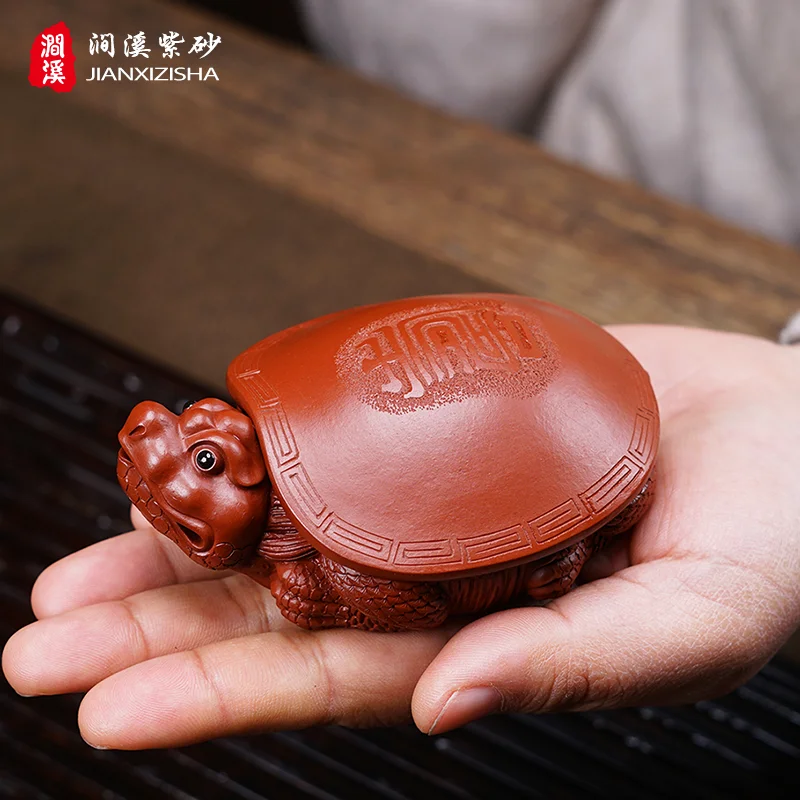 

Xixi Yixing Purplue Sand Tea Pet Turtle Sculpture Tea Set Chen Hongjun Raw Ore Dahongpao Tea Fushou Turtle Boutique Supportable