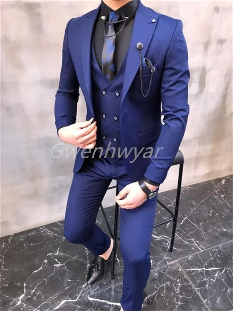 

Gwenhwyar New Royal Blue Men's Suits for Wedding Suits Pants Groom Tuxedos Groomsmen Men's Blazers 3 Pieces Slim Fit Dinner Prom