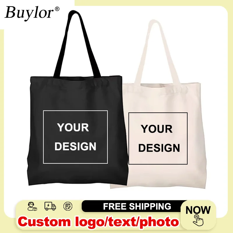 Buylor Customized Canvas Tote Bags Women Christmas Print Design Gift Bag Add Your Logo Personalized Custom Gift Shopping Bags